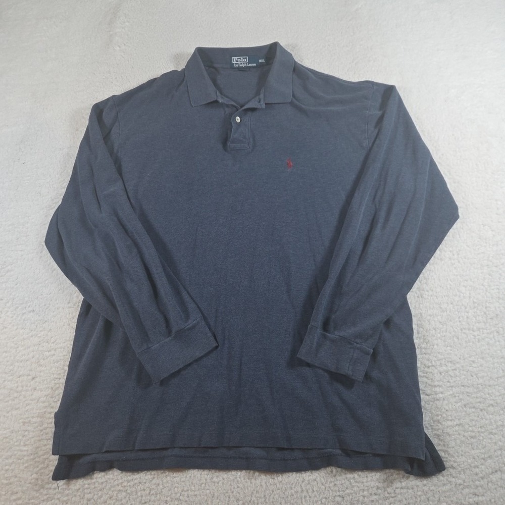 Vintage Polo Ralph Lauren Long Sleeve Polo Shirt Blue Mens 2XL Pony Logo 90's